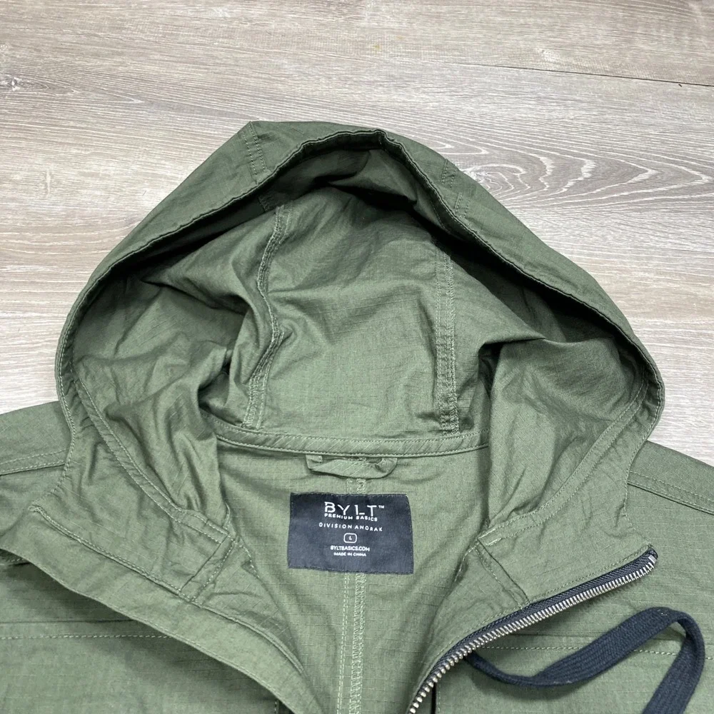 BYLT Division Anorak Mens Large Green Ripstop Hooded Pullover Jacket Utility